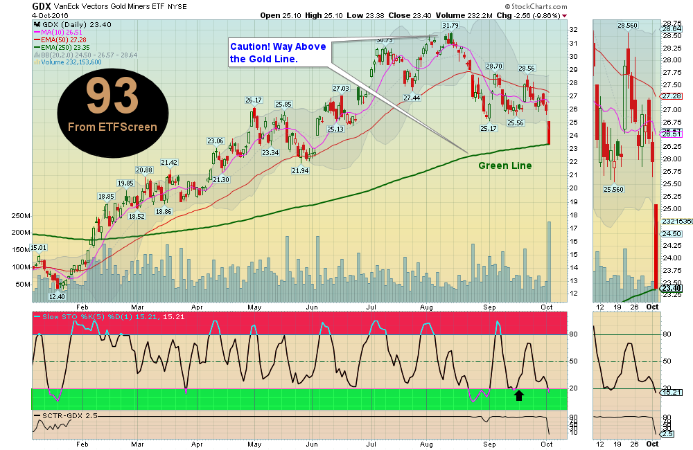 Gold Miners should bounce near the Green Line.