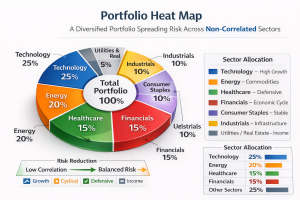Portfolio heat map showing sector diversification and weightings of different stocks