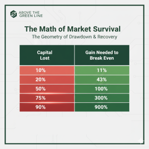 Table showing the percentage gain required to recover from trading losses