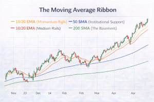 Stock chart with 10/20 EMA Momentum Rails, 50-day SMA, and 200-day SMA trend indicators