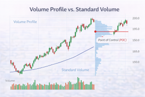 Chart comparison showing Volume Profile with Point of Control vs standard vertical volume bars